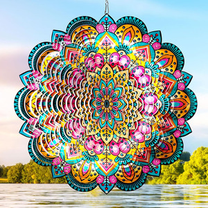 Mandala <b>Wind</b> <b>Spinners</b> Stainless Steel <b>Wind</b> Sculpture Gift 3D Hanging <b>Garden</b> <b>Wind</b> <b>Spinner</b> Christmas Decoration Indoor Outdoor - Product Image 1