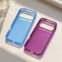Coque de téléphone rigide transparente antichoc rouge cerise et bleue avec paillettes pour iPhone 17/18 Pro Max – Étui brillant et antichoc
