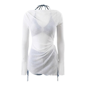 ชุดว่ายน้ำแบบเปิดไหล่สำหรับผู้หญิง 3 ชิ้น สีฟ้าเทา ดีไซน์ไม่สมมาตร สำหรับการว่ายน้ำและกีฬาทางน้ำ - Product Image 3