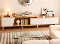 Meuble TV en panneaux de bois écologiques avec rangement pour salon et entrepôt - Design moderne style ferme, 4 compartiments
