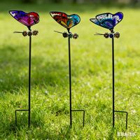 Novedad transfronteriza: Maceta decorativa con diseño de libélula de hierro y mariposa de cristal luminosa, estilo campestre HC01 para jardinería