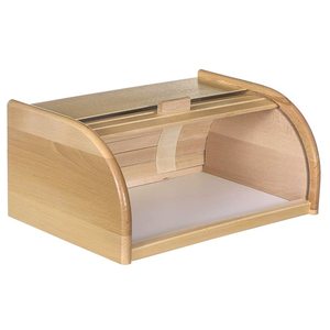Beech Wood Bread Bin 39x25x18 Cm Roll Up Lid <b>Storage</b> <b>Container</b> For <b>Kitchen</b> Use - Product Image 2