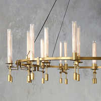 Nouveau Lustre Suspension en Verre Style Loft Nordique Américain Rétro, Luminaire de Restaurant, Lustre Anneau en Verre et Laiton