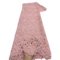 Kain Brokat Bordir Jala Modern Gaya Afrika Merek JS Baru, Poliester Larut Air Motif Bunga untuk Gaun Pengantin Formal