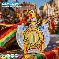 Médaille personnalisée 3D Clown de dessin animé en alliage de zinc avec émail souple, récompense souvenir de carnaval, avec cordon tissé, pour événements de défilés européens