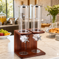 Distributeur commercial double de granola et de noix FLEY avec cadre en bois, bacs transparents, sorties rotatives et plateaux perforés doubles