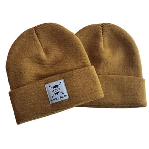 Topi Rajut Musim Dingin Hangat Logo Bordir Kustom Topi Beanie Cuffed untuk Anak Ukuran Kupluk Gulung