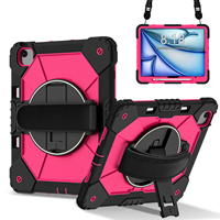 WESOROL Ağır Hizmet Tipi iPad Air 13" M3 2025 M2 2024 Kılıfı, Kalem Tutucu, 360 Derece Dönebilen Stand, Omuz Askısı, Siyah Gül Kırmızısı, OEM ODM