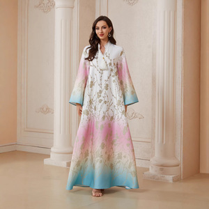 Vestido Abaya Floral con Degradado Hafizah para Mujer, Túnica Larga Musulmana con Pedrería, Manga Campana, Caftán Islámico, Jalabiya - Product Image 4