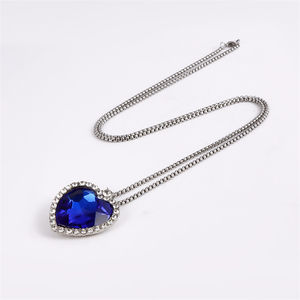 Gioielli alla moda Micro-pavimentati collana blu cuore dell'oceano per san valentino collana a catena lunga cuore Tennis - Product Image 5