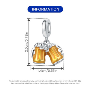 Trendy white brass cheering beer mug pendant, niche personalized DIY <b>bracelet</b> and accessory pendant wholesale, women's style - Product Image 3