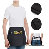 Tablier de serveur court en coton polyester noir à 3 poches et 2 poches pour la cuisine, le café et le bar.