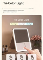 Miroir de Maquillage Pliant Lumineux à LED, Compact, Carré, Argenté, Portable, HD, pour Voyage, à Poser sur le Bureau, Simple Face