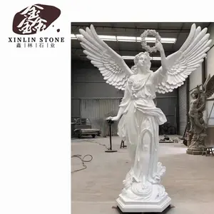 Tuin Grote Stone Angel Levensgrote Decoratie Hoge Kwaliteit Steen Outdoor Witte Sculptuur Marmeren Angel Standbeelden