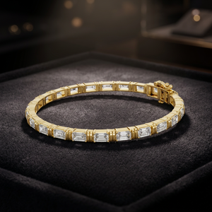 Men's Yellow Gold Lab Grown Baguette Cut Diamond <b>Bracelet</b> AADIHI JEWELS Luxury IGI Certified Rhodium Plated Everyday - Product Image 3