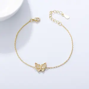 KB0566 Classic Beautiful Insect S925 Sterling Silver Zircon Bridal Link Chain Adjustable Butterfly Charm Bracelet Jewelry