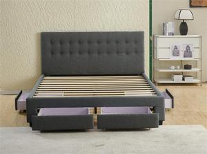 Upholstered King Size <strong>Bed</strong> <strong>Frame</strong> with 4 Drawers, Under-<strong>Bed</strong> Storage for Small Apartments, Luxury Modern Classic Design, <strong>Cool</strong> Gray - Product Image 4