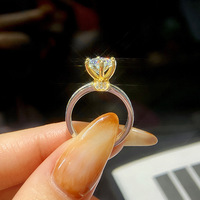 Bague de fiançailles solitaire bicolore à six griffes en argent sterling S925 plaqué or 18 carats avec moissanite, personnalisable, pour femme, vente en gros