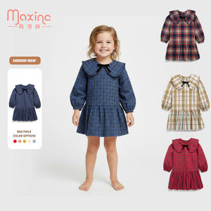 وصل حديثًا فساتين فتيات بياقة مطوية لأسفل منقوشة بطبعة من قماش الغنم ياقة دمية بنمط غربي فستان ربيعي للأطفال الصغار للفتيات - Product Image 4