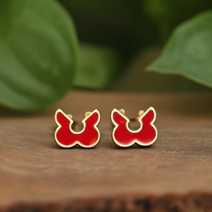 Boucles d'oreilles tendance en émail rouge plaqué or, acier inoxydable 316L, design durable et résistant - Product Image 3