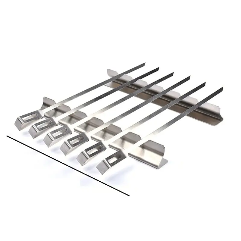 Set of 6 Pieces Stainless Steel Skewers with Steel Bracket Rack Stands Barbecue Grill Sticks