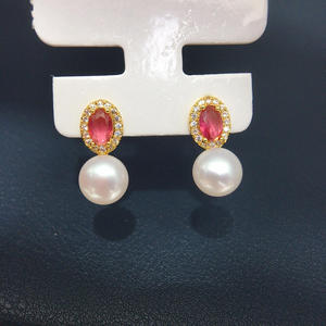 Pendientes de Perlas de Agua Dulce con Circonitas de Colores, Elegantes y de Alta Calidad, al por Mayor, Joyería Romántica y Sencilla - Product Image 1
