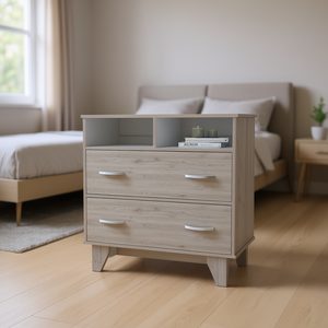 Commode à 2 tiroirs Aaron gris clair, meuble de rangement moderne pour chambre à coucher - Product Image 2