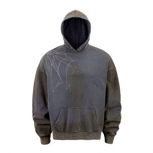 Sudaderas con capucha de hombre con logotipo personalizado Sudaderas con capucha de diamantes de imitación de diseñador lavados Vintage para hombre - Product Image 5