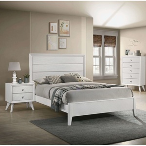 Letto matrimoniale bianco con 2 comodini, pannello con texture a onde, set di mobili da camera da letto contemporaneo in 3 pezzi - Product Image 5