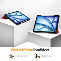 Folio à trois volets support magnétique en cuir PU couverture mince étui pour tablette intelligente pour iPad Air 13 pouces 2024 avec porte-stylo étui souple en TPU