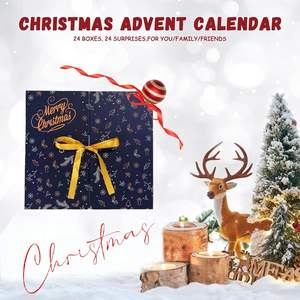 Calendario de Adviento Azul de Navidad |   Cajas de Cartón para Guardar Tesoros, Organizador de Almacenamiento DIY para Adultos, Regalos para Niños y Decoraciones Navideñas - Product Image 1