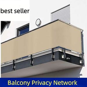 Voile pare-soleil pour balcon en gris, noir et beige avec bordure et boucles en HDPE - Product Image 2