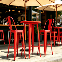 Ensemble de table et chaises de bar rondes en métal rouge pour extérieur, mobilier de bistrot commercial, tabourets hauts pour patio