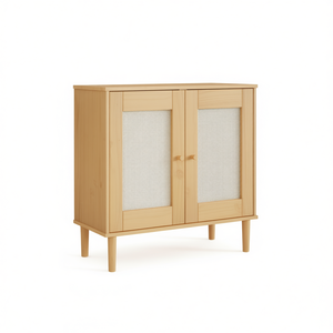Credenza Senja in Legno Massello 31.5x13.8x31.5 Effetto Rattan Marrone Design Moderno Scandinavo - Product Image 1