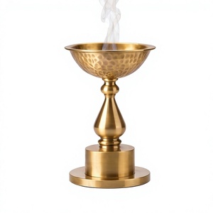Iron Pedestal <b>Incense</b> <b>Burner</b> Gold Metal Hammered Chalice Censer <b>Cone</b> Ash Catcher Holder Wholesale - Product Image 1