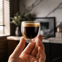 Tasse à thé en verre à double paroi isolée personnalisée OEM, en verre borosilicate, sans poignée