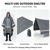 Poncho de pluie à bandes réfléchissantes, à capuche, pour forte pluie, multifonctionnel, élégant et polyvalent pour le camping, la pêche, les voyages