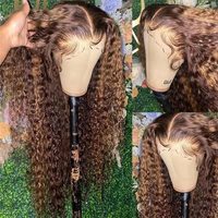 Pelucas de Cabello Humano con Encaje Frontal HD sin Pegamento para Mujeres Negras, Peluca con Ondas de Agua y Reflejos, Pre-Desplumada, Ombre, Rizada, Cabello Virgen