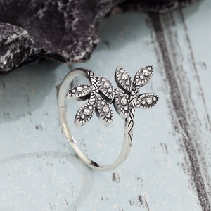 Beliebte Retro Thai Silber 925 Sterling Silber Blatt Ring für Frauen, hochwertige einfache Blatt Stapel Ring - Product Image 2