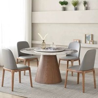 Table à manger ronde en ardoise haut de gamme, style luxe léger, combinaison de meubles de salle à manger modernes en bois pour familles moyennes et petites