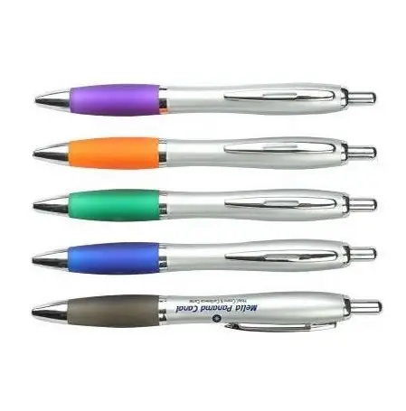 Sıcak satış promosyon gümüş tükenmez kalem ile lastik gezisi için özel logo tükenmez kalem ofis iş hediye