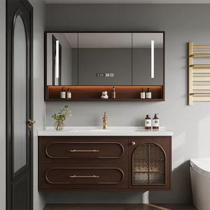 <span class=keywords><strong>Mobile</strong></span> da Bagno in Legno Massello Personalizzato Stile Europeo, Durevole <span class=keywords><strong>e</strong></span> di Alta Qualità, con Venature del Legno Color Caffè, con Lavabi <span class=keywords><strong>e</strong></span> Armadietti a <span class=keywords><strong>Specchio</strong></span> - Product Image 1