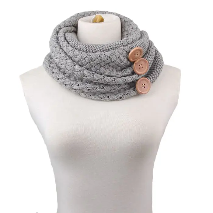 Vrouwen Winter Warm Button Acryl Gebreide Jacquard Sjaal Met Twee Loop Neck Gaiter