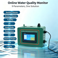 Monitor Multiparamétrico de Calidad del Agua para Piscinas, Montado en la Pared, con Medición de pH, ORP, Cloro Residual, Turbidez y Temperatura, Detector en Tiempo Real
