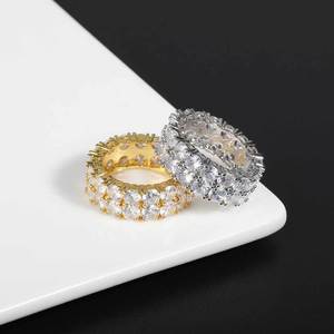 Bagues de mariage à deux rangs en argent 925 plaqué or 18 carats de qualité supérieure, serties de moissanite VVS, micro-pavées, style hip-hop, testées au diamant, OEM - Product Image 2