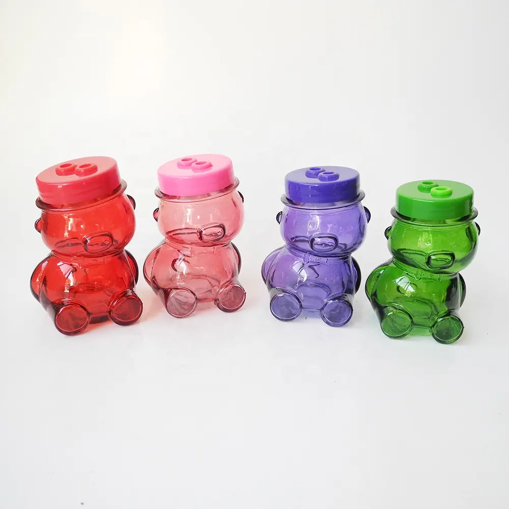 300ml 150ml Red Teddy Bear Glass Stash Jar mit Kunststoff deckel