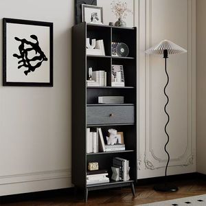 Librería de Madera Maciza de Roble Negro, Estilo Retro Vintage, Mueble de Pie, Estantería de Almacenamiento para Sala de Estar Estilo Americano - Product Image 3