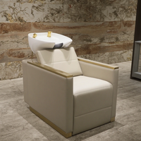 Bac de lavage de luxe inclinable pour salon de coiffure, fauteuil de lavage chromé en cuir avec fonction massage