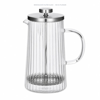 Cafetière à piston à base large cannelée en verre borosilicate 350ml 650ml 1000ml avec filtre à piston en métal fin