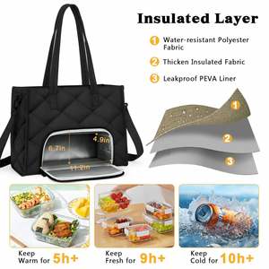Sac isotherme matelassé pour le déjeuner, sac à main imperméable, sac isotherme portable avec bandoulière amovible, sac isotherme pour pique-nique - Product Image 2